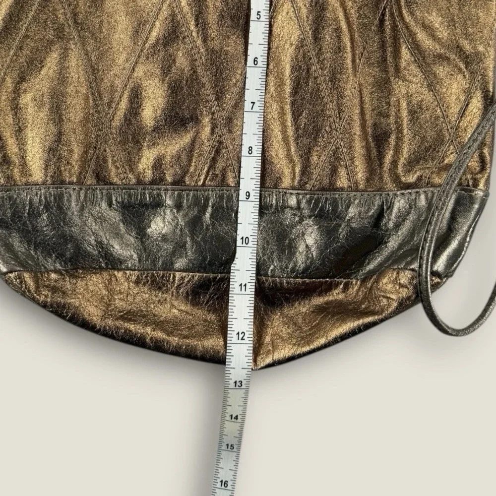 Vintage Letisse Metallic Gold Bronze Leather Bucket Bag Drawstring Quilted‎ 80s